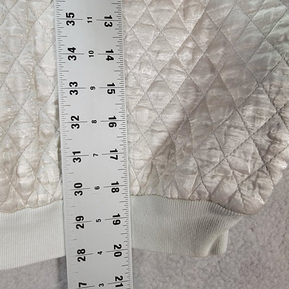 Vintage Tangiers Ivory Satin Shiny Quilted Puffer Unique Street Cropped Sweater - Picture 9 of 16